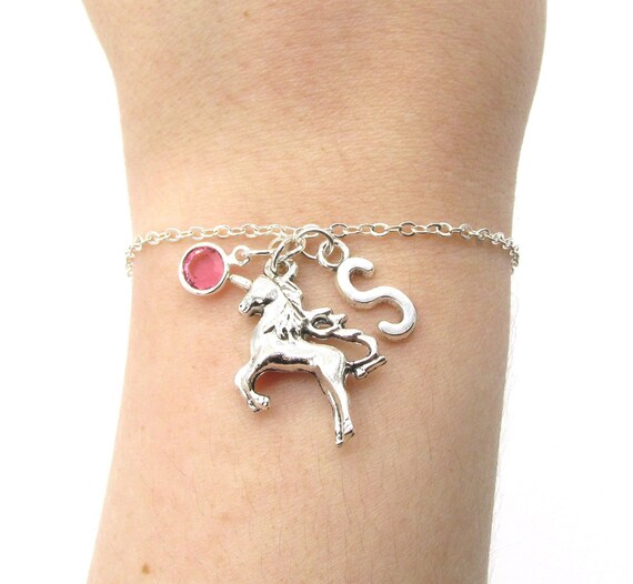 Unicorn Charm Bracelet Personalized Birthstone Bracelet