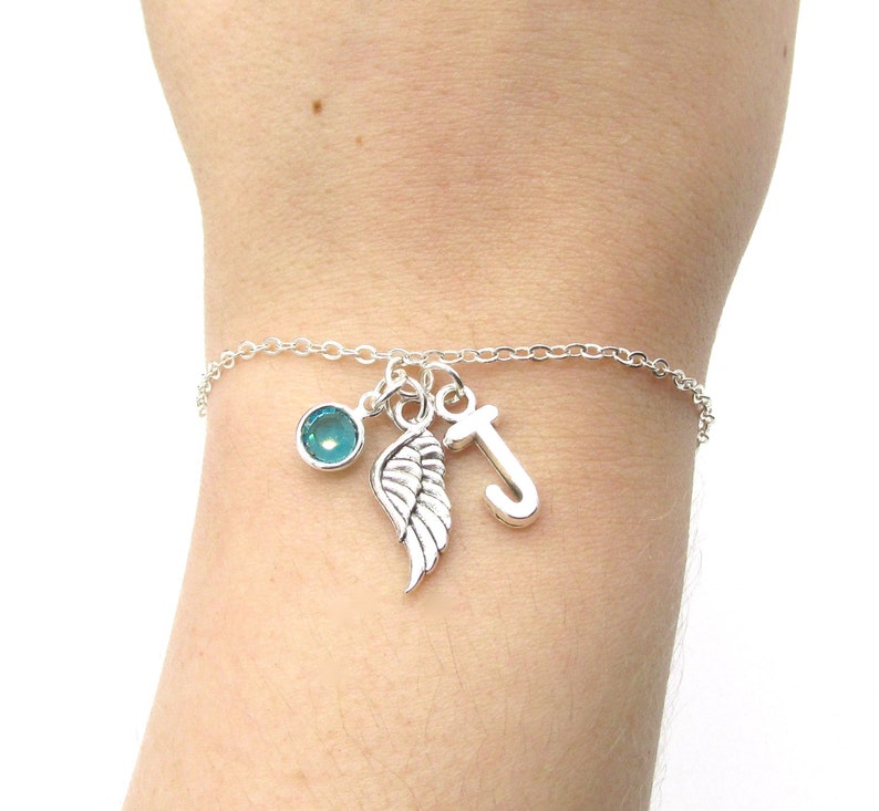 Wing Bracelet Birthstone and Initial Wing Jewelry Angel Etsy
