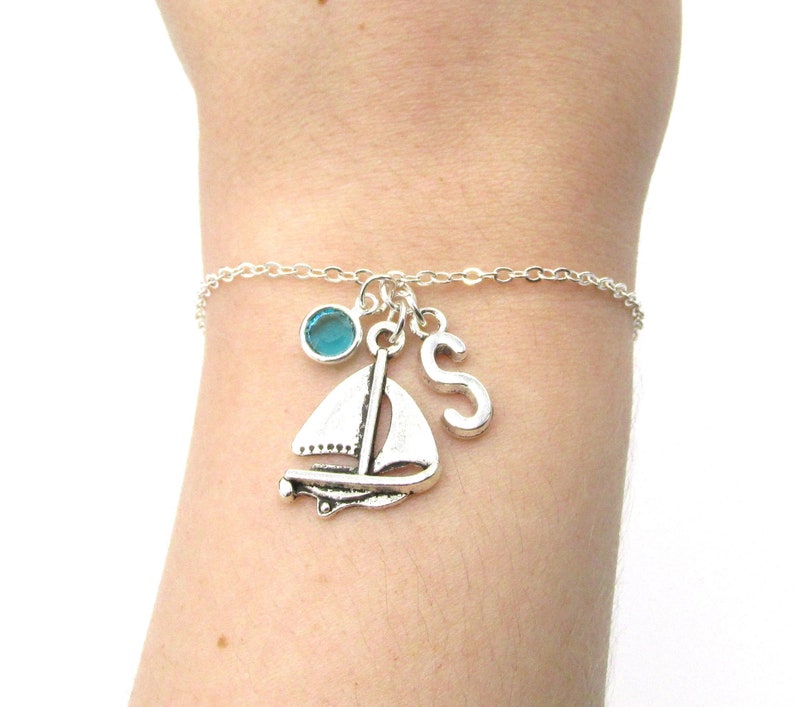 Sailboat Bracelet Birthstone and Initial Boat Jewelry Boat Etsy