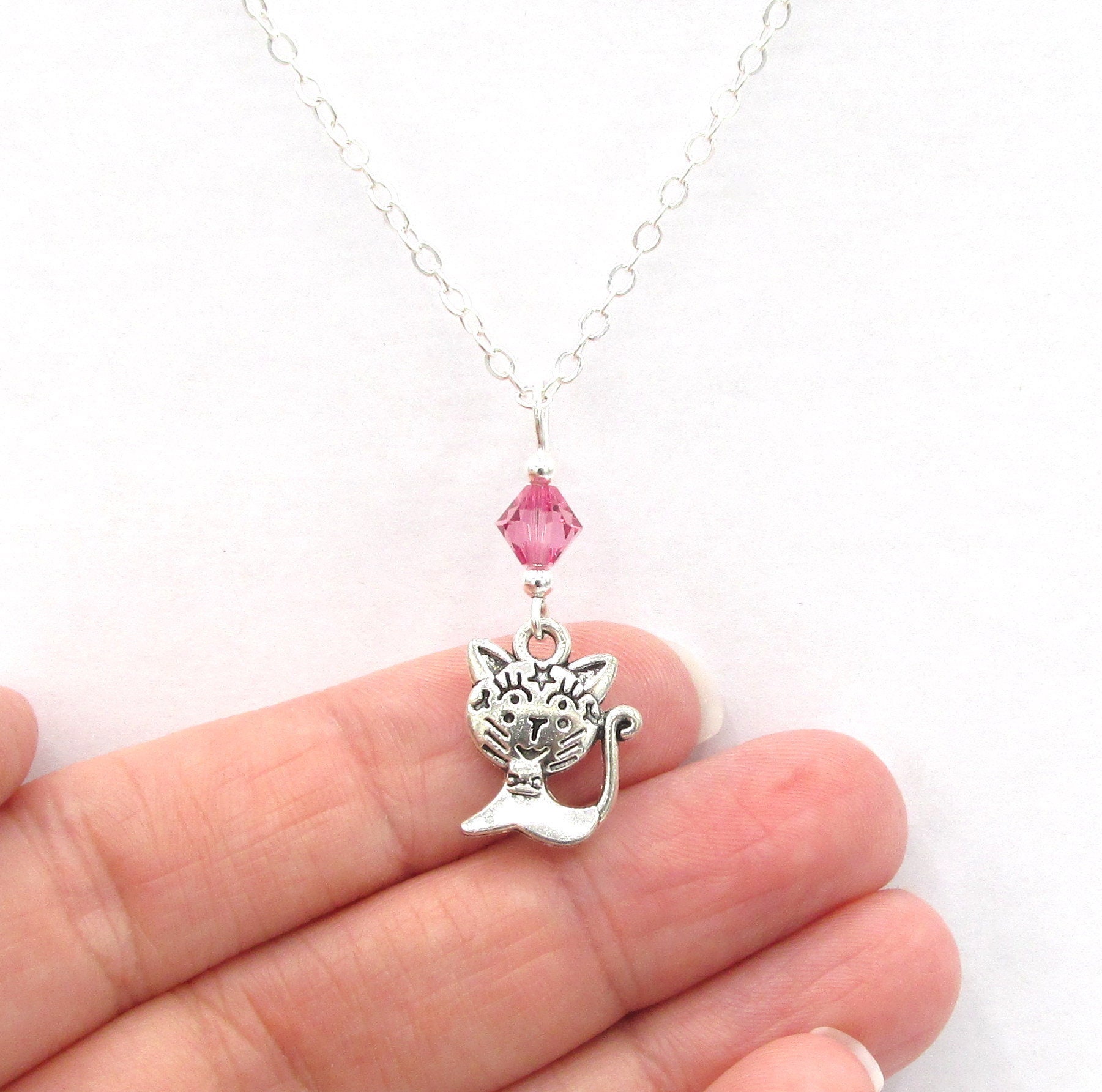 Cat Necklace choose a birthstone Cat Jewelry Cat Gift Cat Etsy