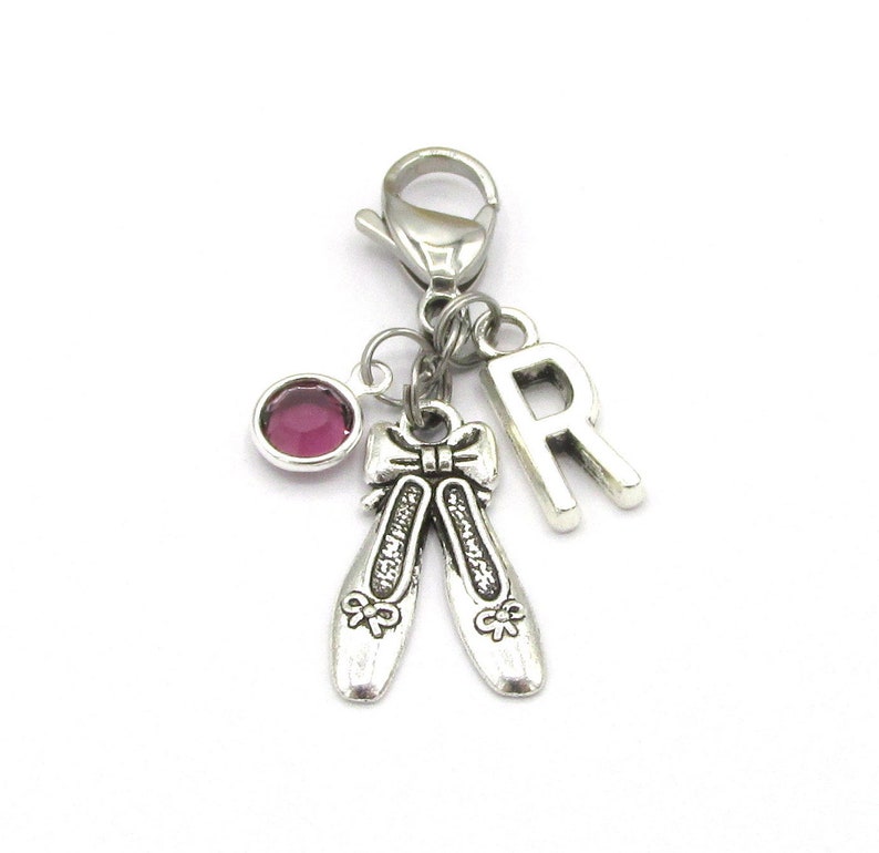 Ballet Zipper Charm- birthstone and initial Ballet Zipper Pull Ballerina Gift Ballet Bag Charm Ballet Zipper Charm Ballet Mom Gift