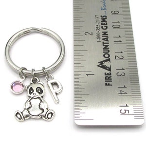 Panda Keychain birthstone and initial, Panda Keyring, Panda Gift, Panda Charm, Panda Birthstone, Personalized Panda, Silver Panda Gift image 3