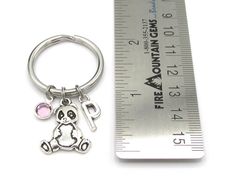 Panda Keychain birthstone and initial, Panda Keyring, Panda Gift, Panda Charm, Panda Birthstone, Personalized Panda, Silver Panda Gift image 3