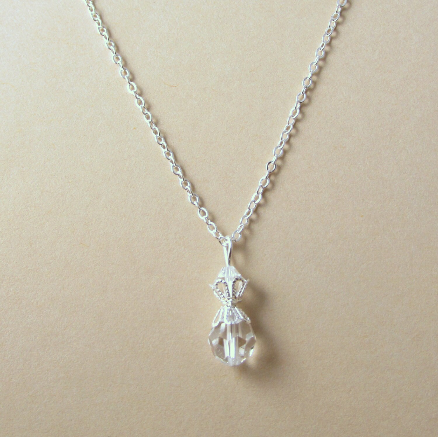 Clear Bead Necklace Clear Bead Jewelry Clear Drop Necklace Etsy