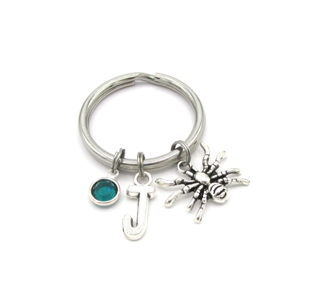 Spider Keychain- Birthstone and Initial, Spider Keyring, Spider ...
