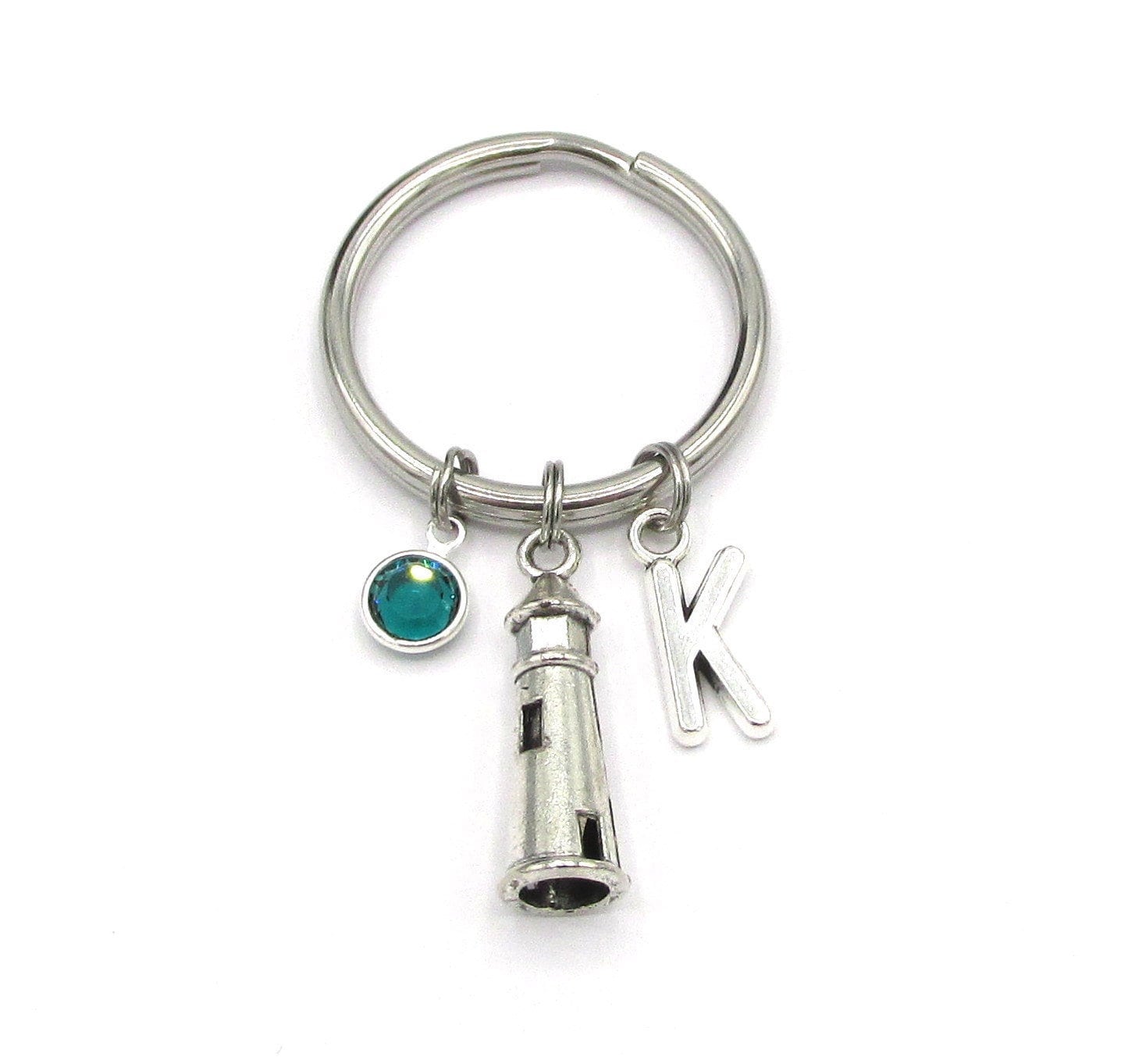 Lighthouse Keychain- Birthstone and Initial, Lighthouse Keyring ...