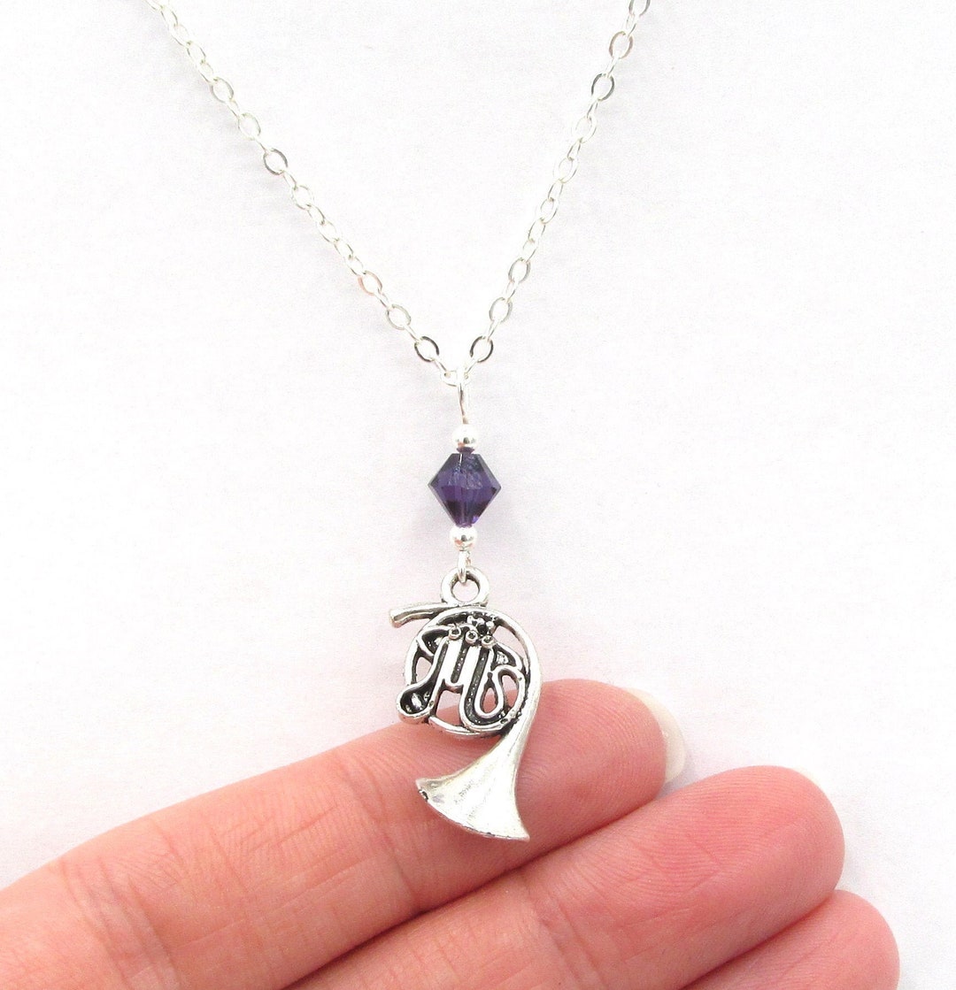 French Horn Necklace Choose a Birthstone, French Horn Jewelry, Music