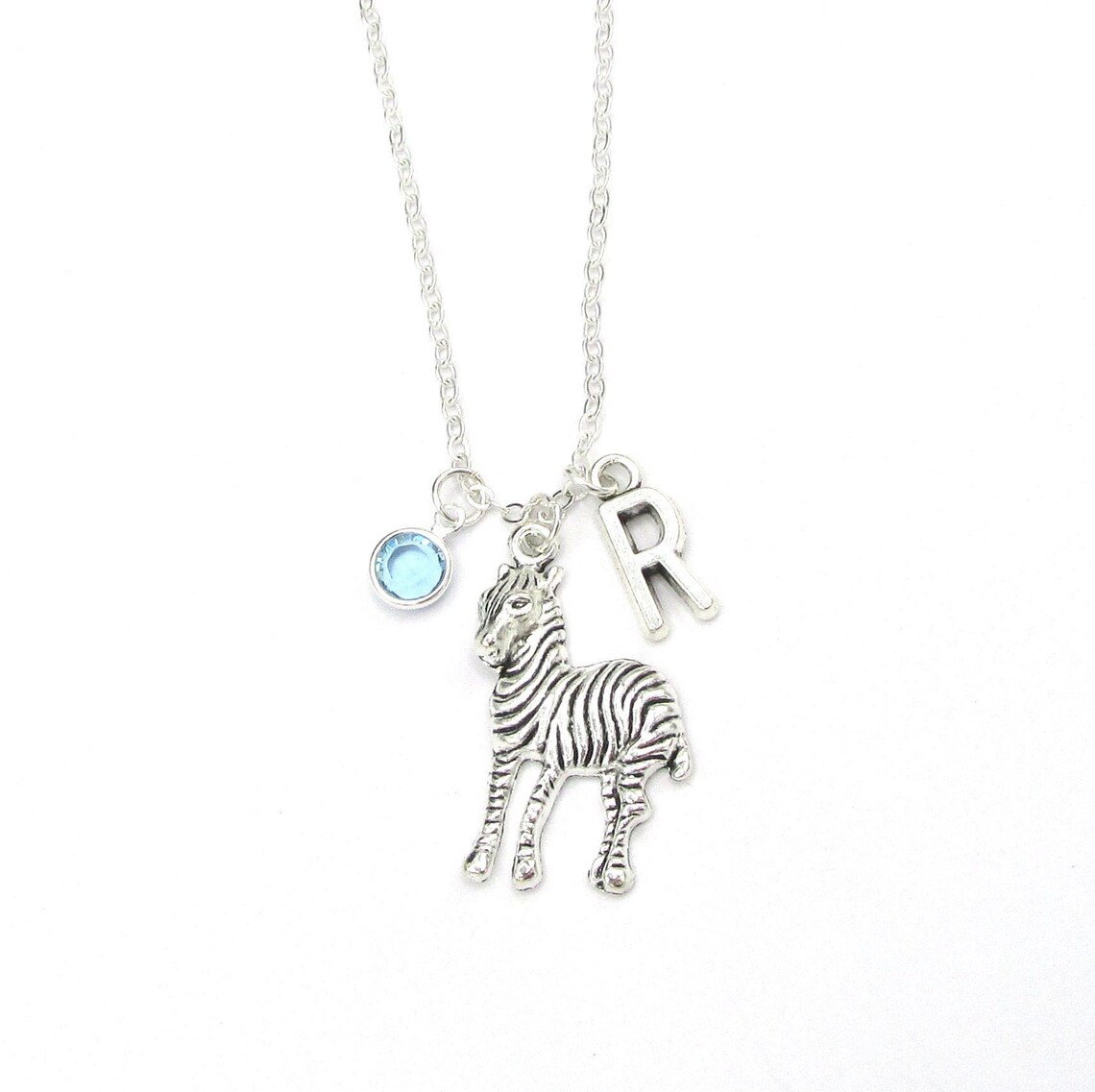 Zebra Necklace Choose a Birthstone and Initial Zebra Etsy