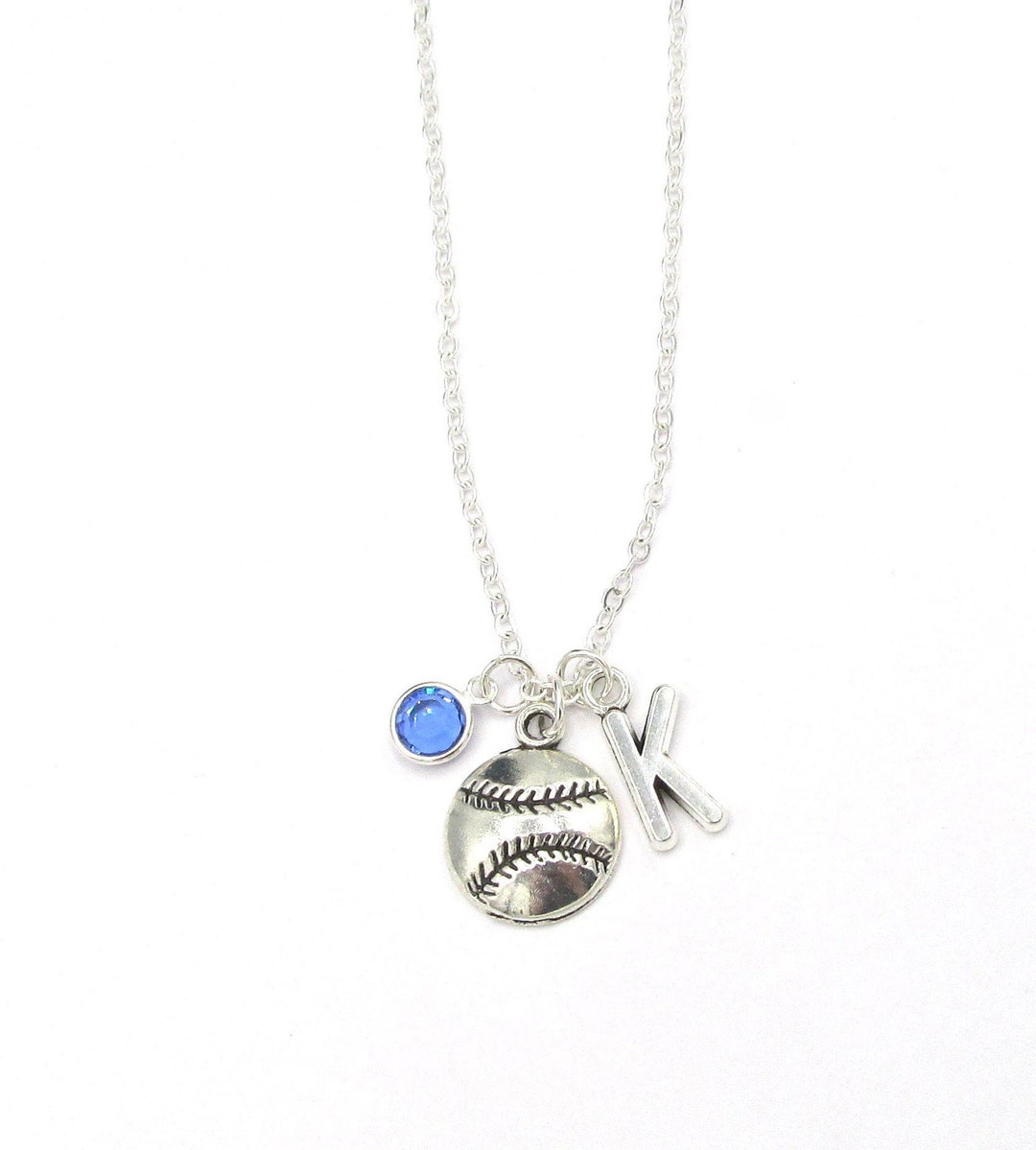 Baseball Necklace Choose a Birthstone and Initial, Baseball Jewelry