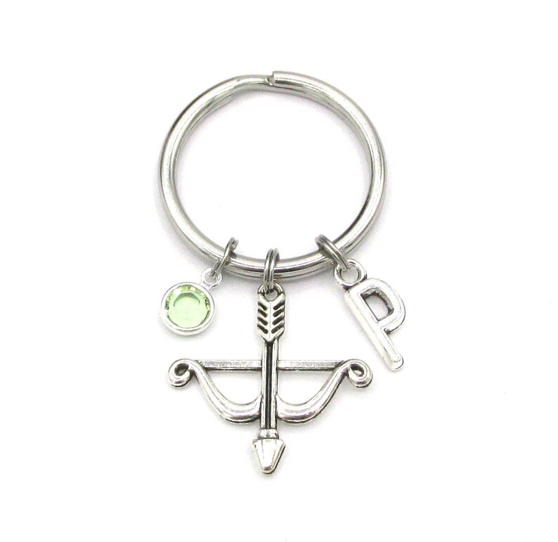 Bow & Arrow Keychain Birthstone and Initial Bow and Arrow Etsy