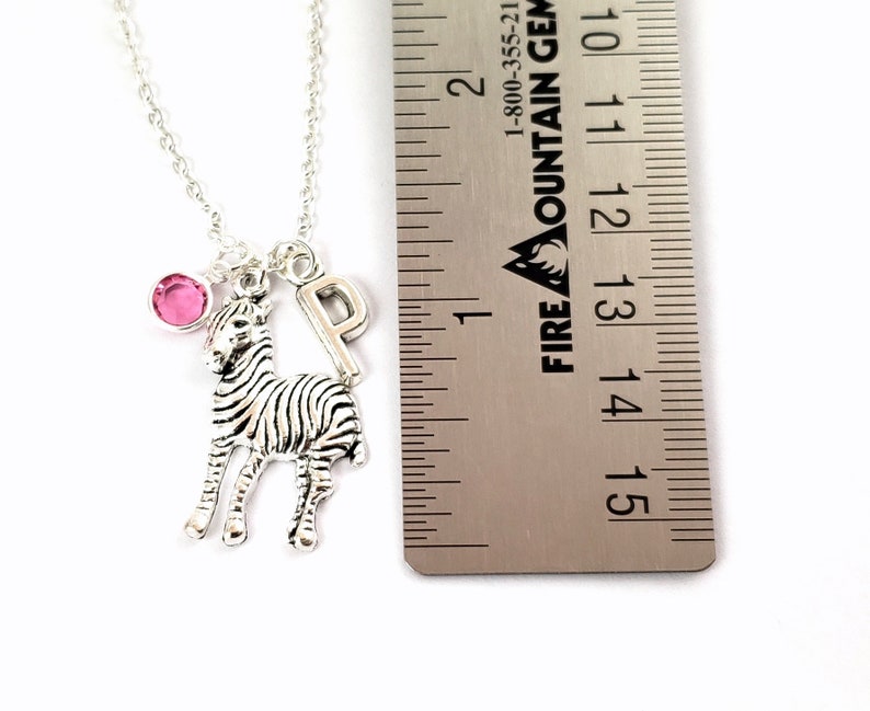 Zebra Necklace Choose a Birthstone and Initial Zebra Etsy