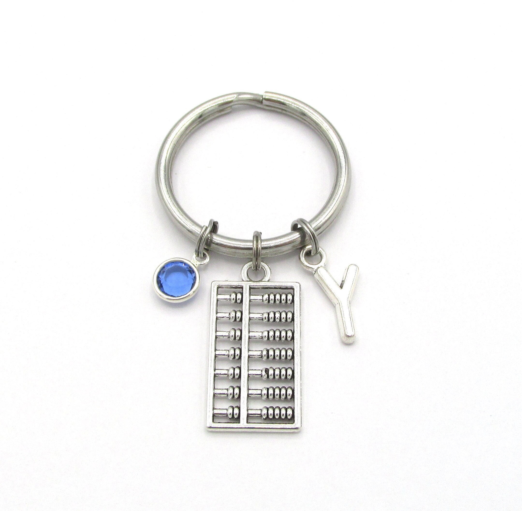 Math Key Ring Abacus Keychain- Birthstone and Initial, Abacus Keyring, Math Teacher ...