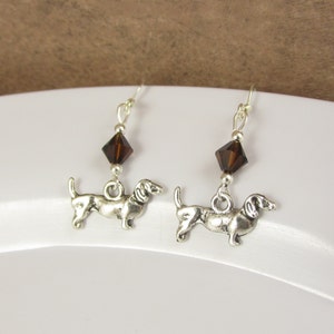 Dachshund Earrings- choose a birthstone, Dachshund Jewelry, Dog Earrings, Dog Jewelry, Silver Dachshunds, Dachshund Gift, Dachshund Charms