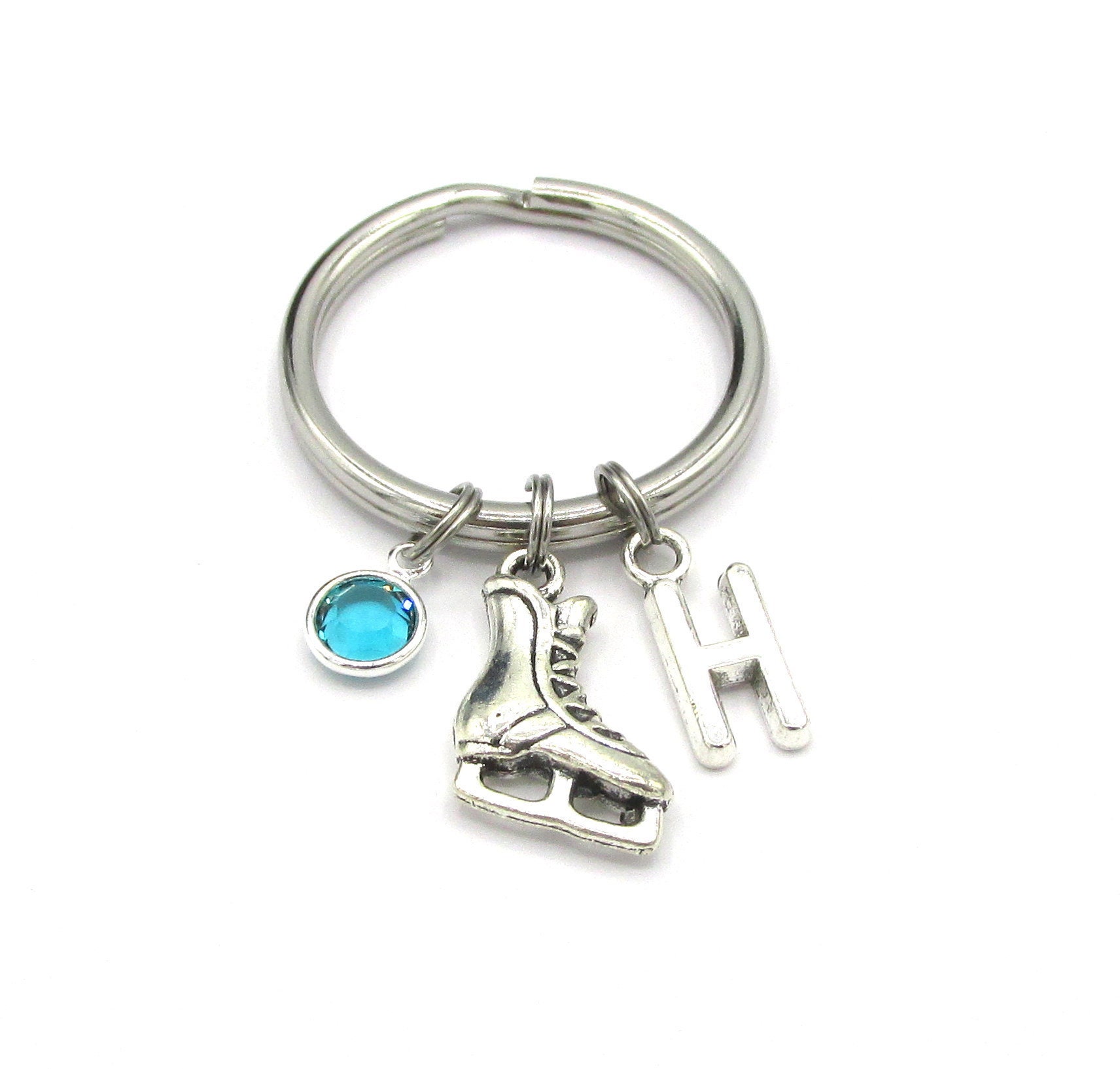 Ice Skate Keychain birthstone and initial Ice Skating Etsy