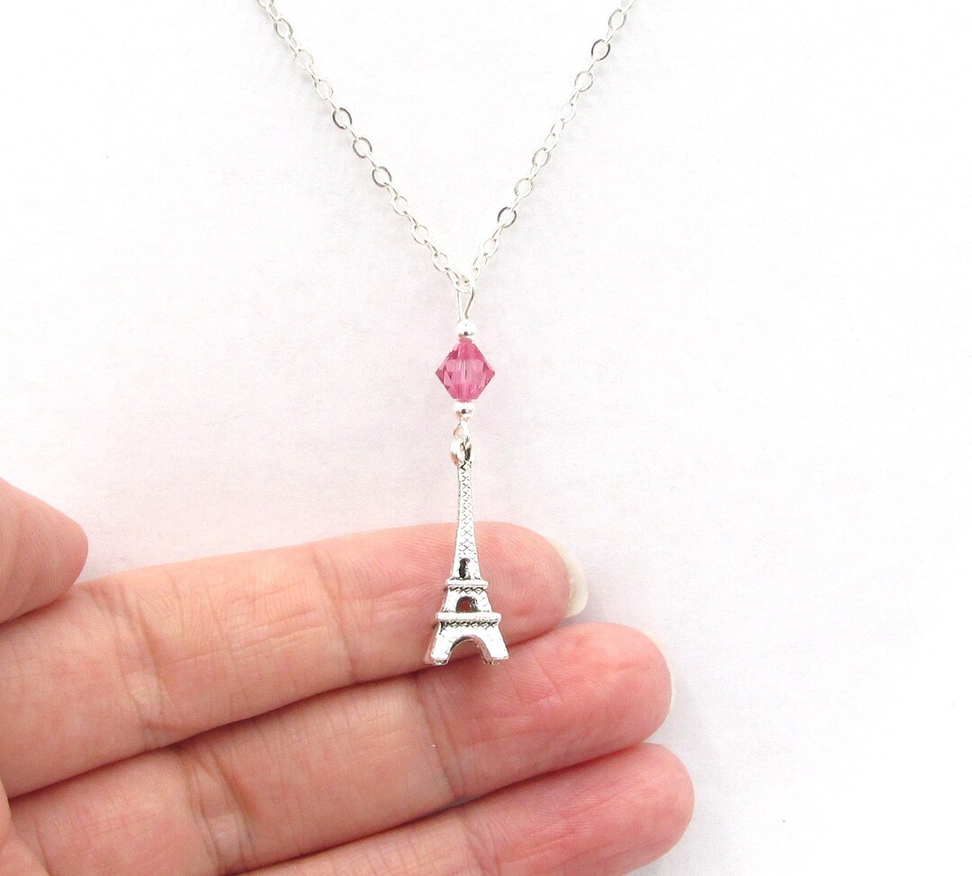 Eiffel Tower Necklace Choose a Birthstone, Eiffel Tower Jewelry, Eiffel Tower Pendant, France