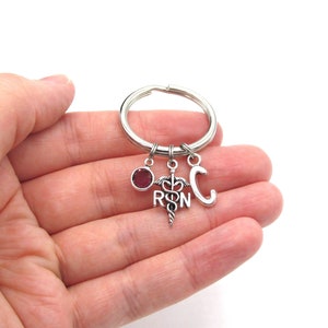 RN Keychain- Birthstone and Initial, RN Keyring, RN Gift, Nurse ...