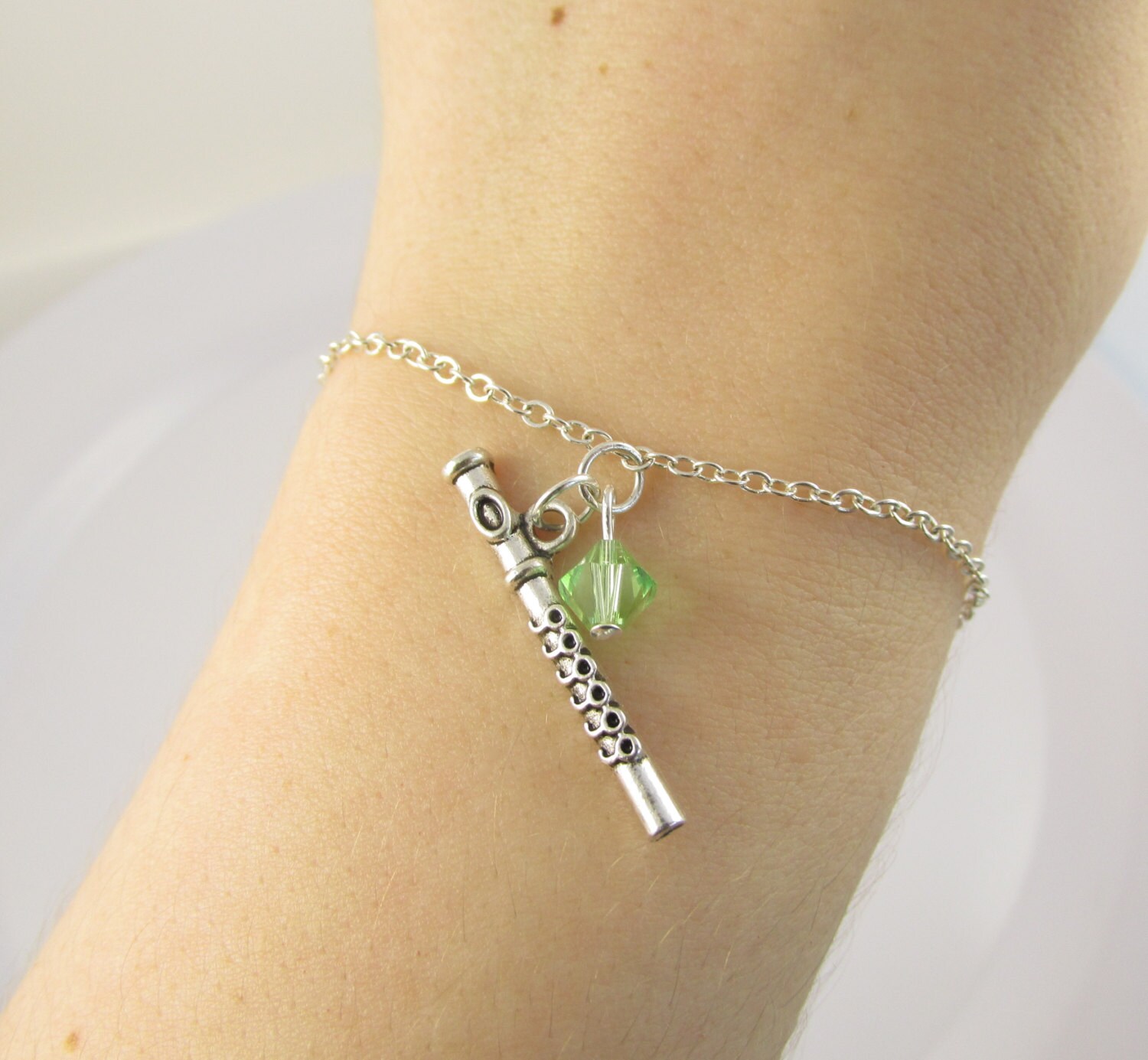 Flute Bracelet Choose a Birthstone Flute Jewelry Music Bracelet