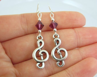 Treble Clef Earrings- choose a color, Treble Clef Jewelry, Music Earrings, Music Jewelry, Music Gift, Treble Clef Gift, Music Teacher Gift