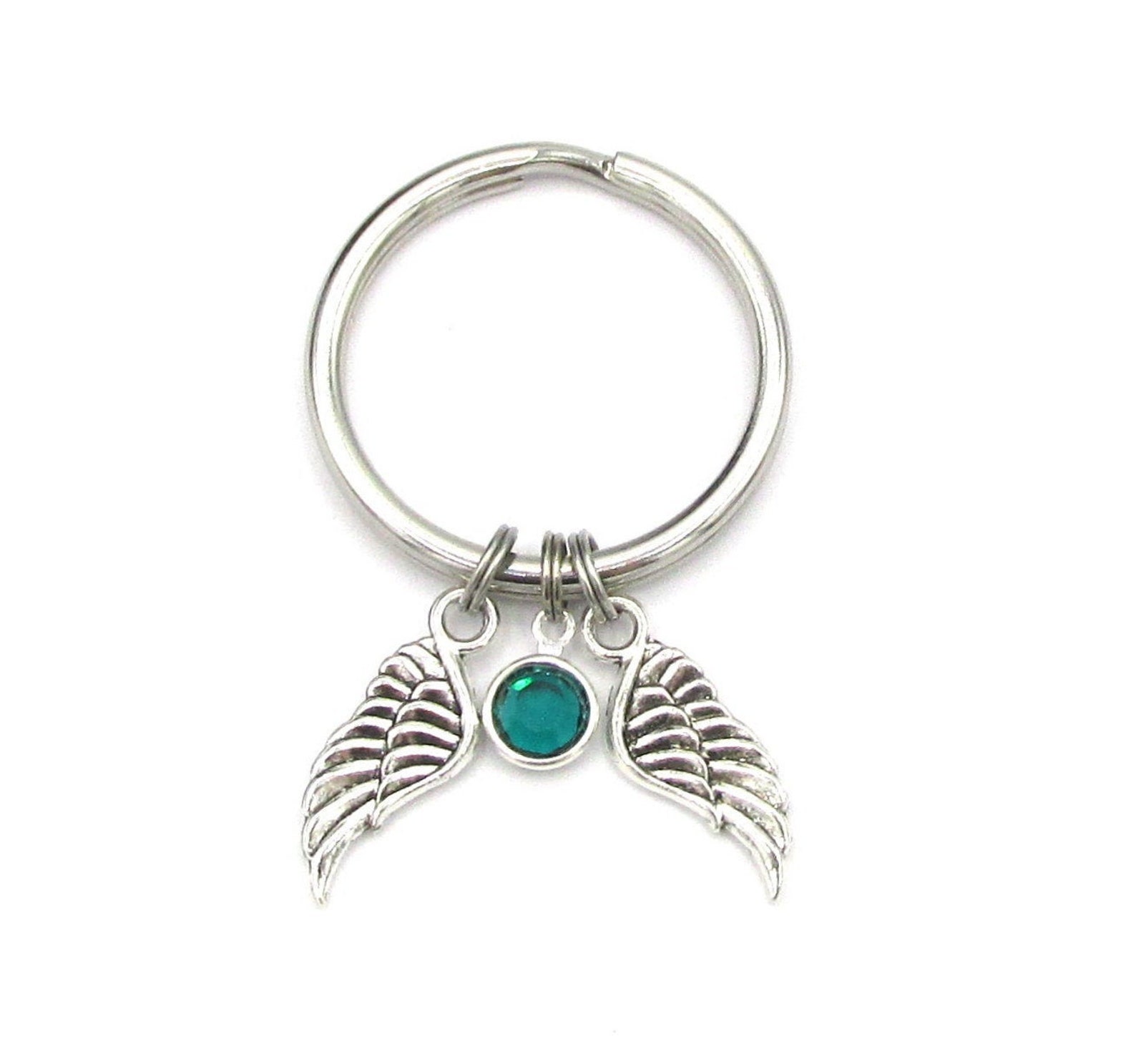 Wing Hong Key Chain Wing Keychain- Choose a Birthstone, Angel Wing Keyring, Memorial ...