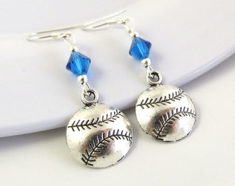 Baseball Earrings- choose a birthstone, Baseball Jewelry, Baseball Mom, Baseball Gift, Sports Earrings, Baseball Charm, Sport Jewelry, Sport