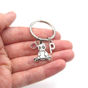 Panda Keychain birthstone and initial, Panda Keyring, Panda Gift, Panda Charm, Panda Birthstone, Personalized Panda, Silver Panda Gift image 2