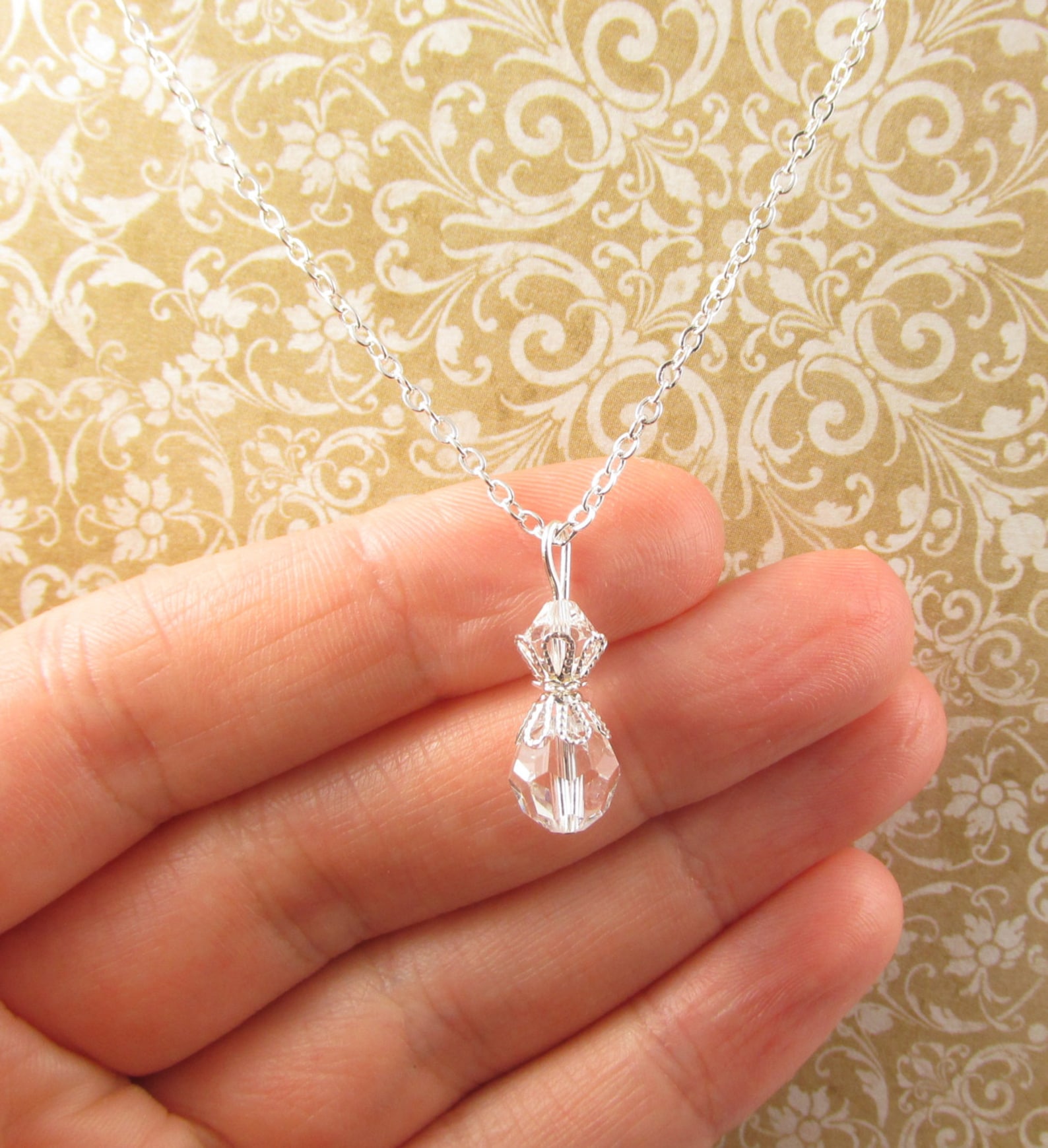 Clear Bead Necklace Clear Bead Jewelry Clear Drop Necklace Etsy