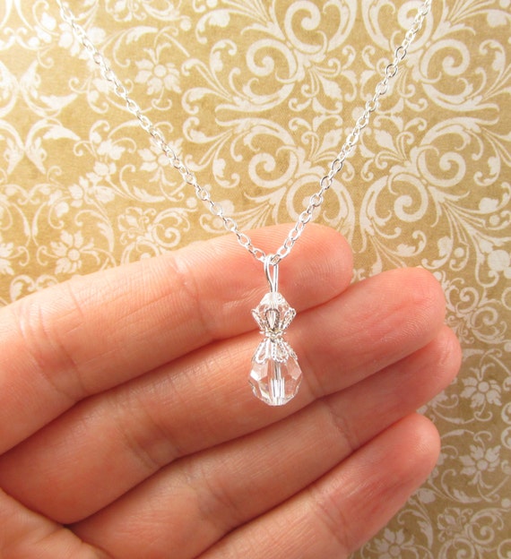 Clear Bead Necklace, Clear Bead Jewelry, Clear Drop Necklace, Clear Drop Jewelry, Bead Charm Necklace, Crystal Necklace, Crystal Jewelry