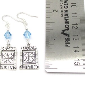 I Love Quilting Earrings choose a birthstone, Quilt Jewelry, Quilt Gift, Quilter Birthstone, I Love to Quilt, Gift for Quilter, Quilt Charm image 3