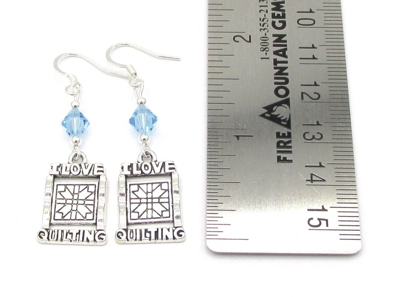 I Love Quilting Earrings choose a birthstone, Quilt Jewelry, Quilt Gift, Quilter Birthstone, I Love to Quilt, Gift for Quilter, Quilt Charm image 3