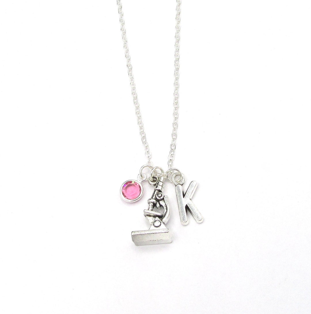Microscope Necklace Birthstone and Initial Microscope - Etsy