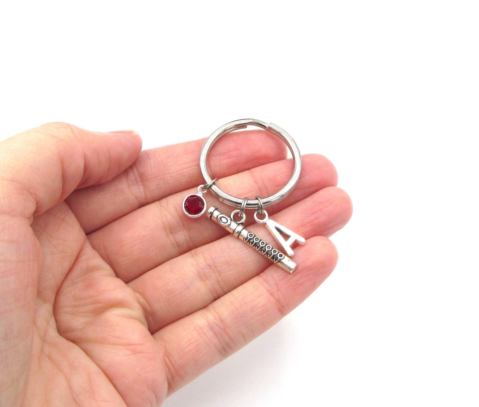 Flute Keychain Birthstone and Initial Flute Keyring Flute Etsy