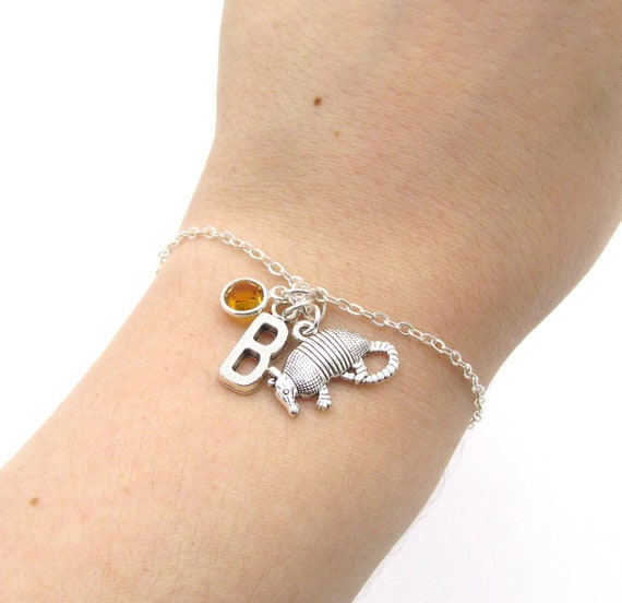 Armadillo Bracelet Birthstone and Initial Armadillo Jewelry