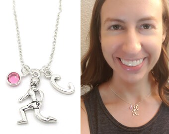 Jogger Necklace- birthstone + initial, Jogger Jewelry, Personalized I Love to Jog Gift, Runner Jewelry, Marathon 4K Gift, Runner Gift