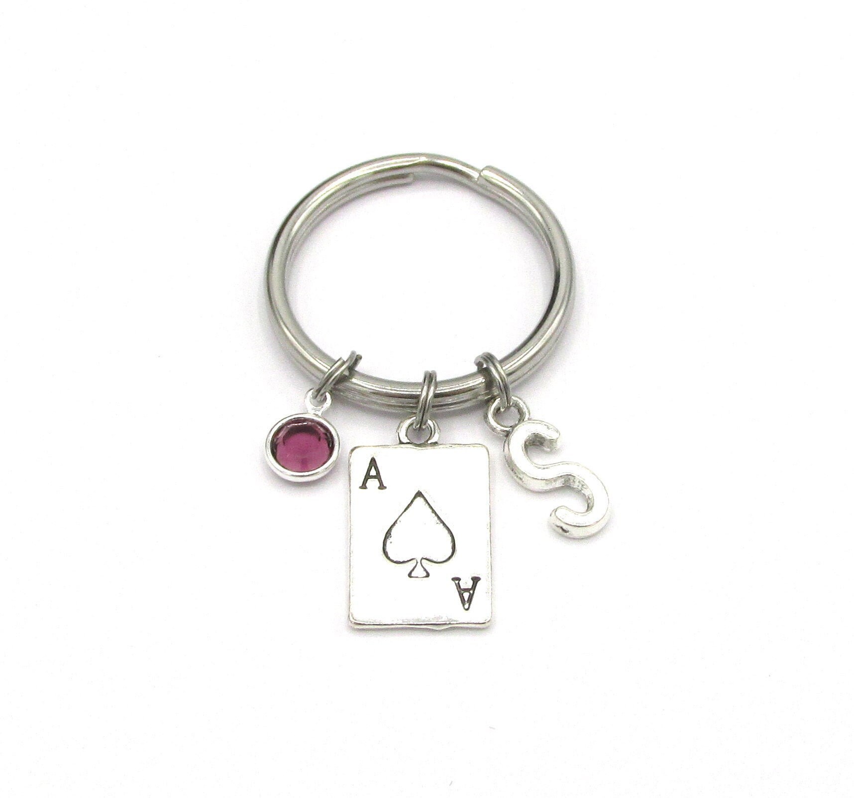 Ace of Spades Keychain birthstone and initial Card Keychain Etsy