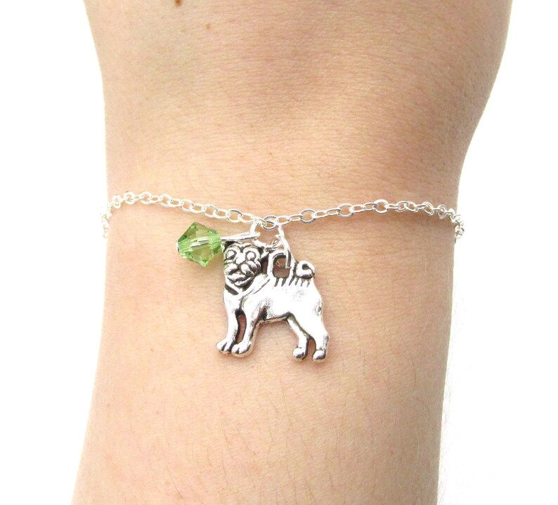 Pug Bracelet Choose a Birthstone Pug Jewelry Pug Etsy