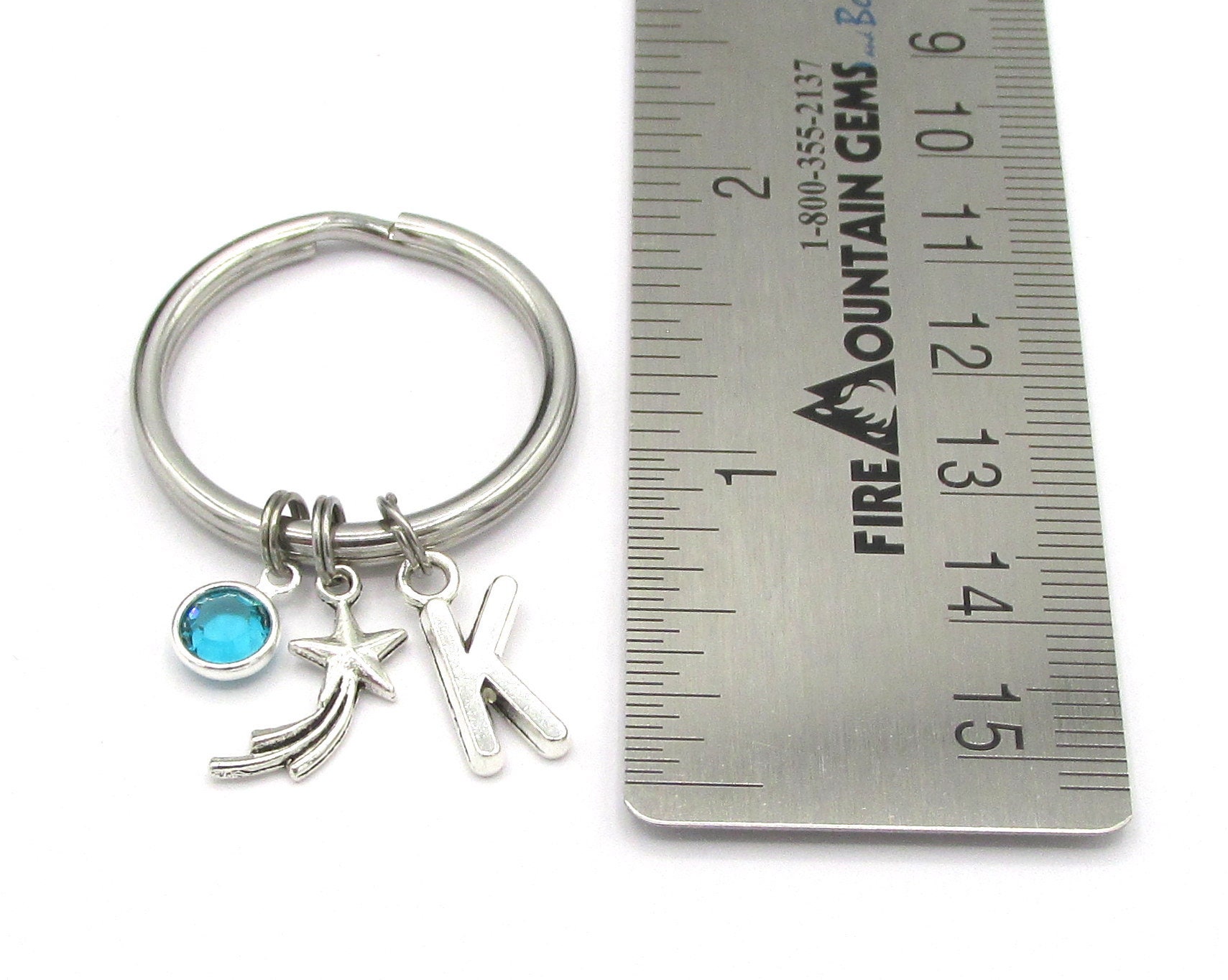 時計 eee.space shooting star keyring Shooting Star Keychain- Birthstone and Initial, Silver Star