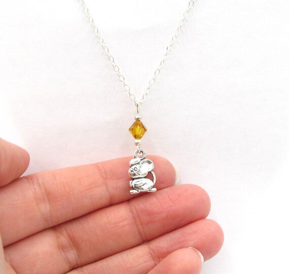 Mouse Necklace Choose a Birthstone Mouse Pendant Mouse Jewelry
