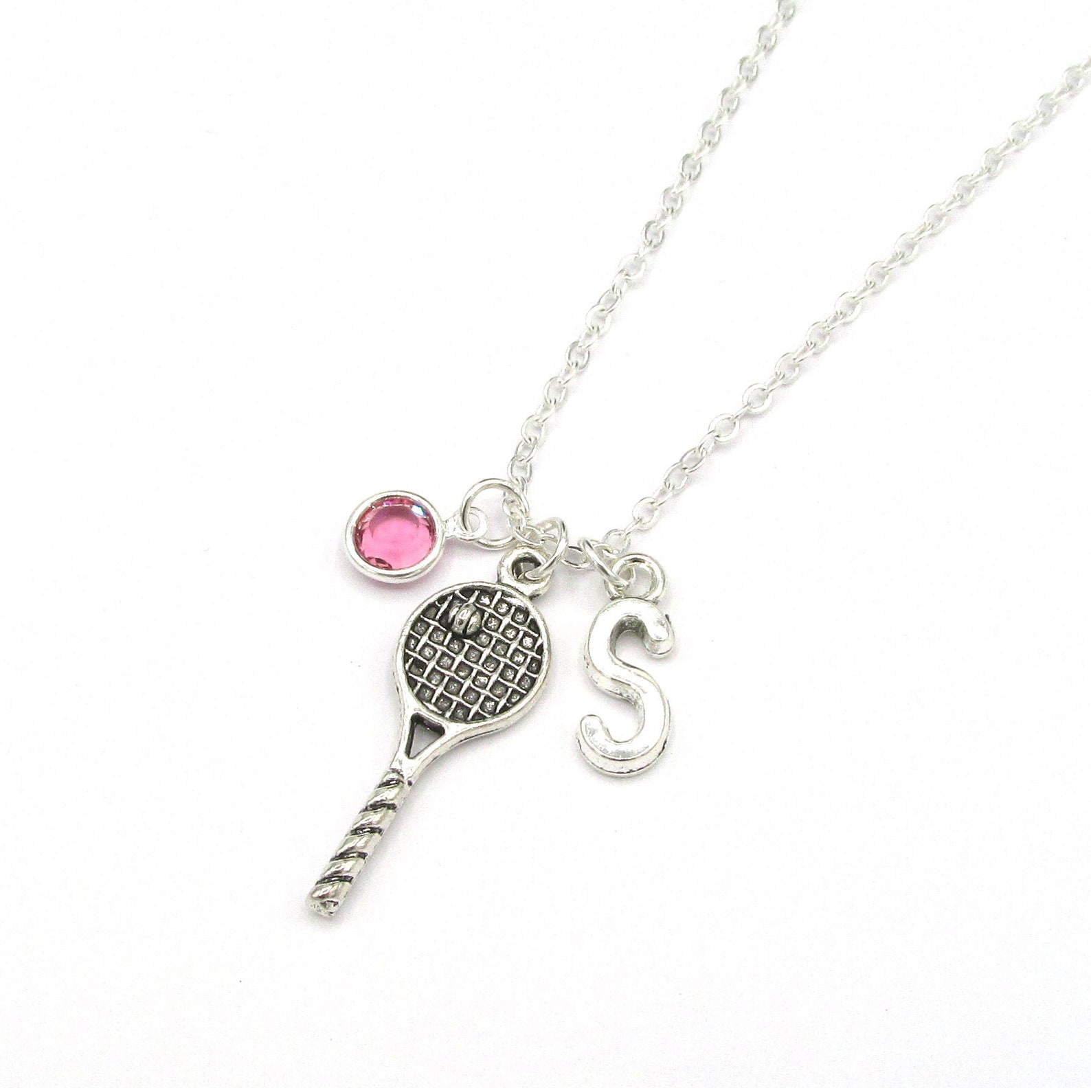 Tennis Necklace Birthstone and Initial Tennis Jewelry Etsy