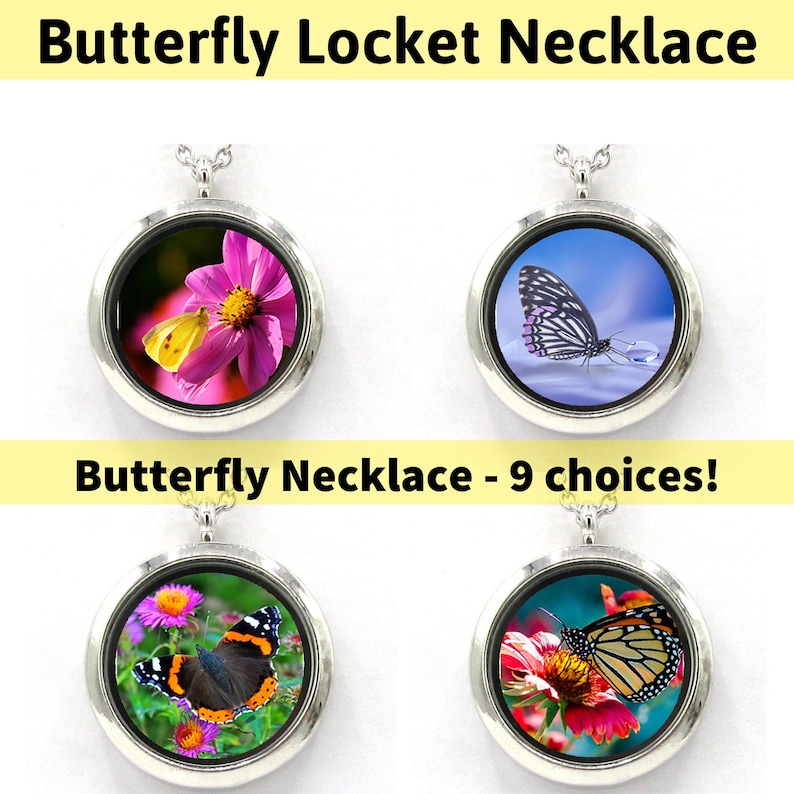 Stainless Steel Butterfly Floral Nature Jewelry Blue Yellow Monarch Butterflies Birthday Gift 9 designs Butterfly Pendant Locket Necklace