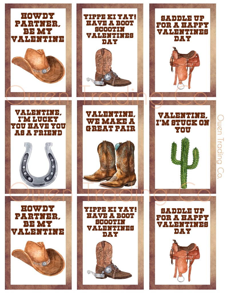 Cowboy Valentines, Western Valentines 8.5x11 Digital, Printable Instant ...