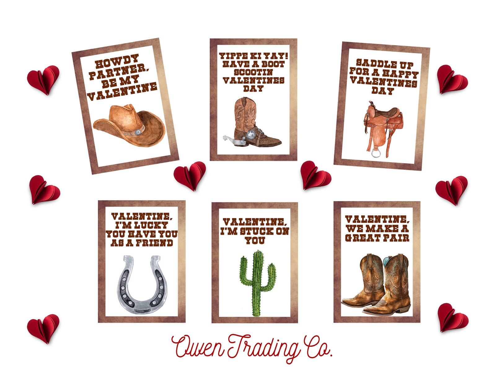 Cowboy Valentines, Western Valentines 8.5x11 Digital, Printable Instant ...