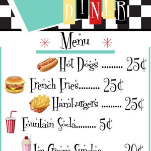 Menu restauracji Hot Rod z lat 50., do druku Menu restauracji Retro 8,5x11 Edytowalne cyfrowe pobieranie