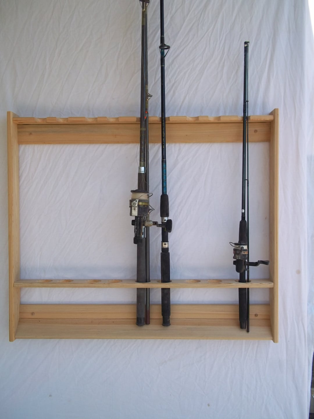 Fishing Rod Rack, Solid Wood Wall Mount Pole Holder, Made to Order, Any  Size (Unfinished Solid Red Oak Wood)