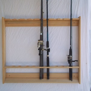 Wallmount Fishing Rod & Pole Rack Unfinished Red Oak -  UK