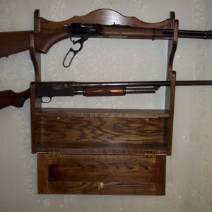 2 Gun Rack With Locking Storage Compartment Walnut Finish - Etsy
