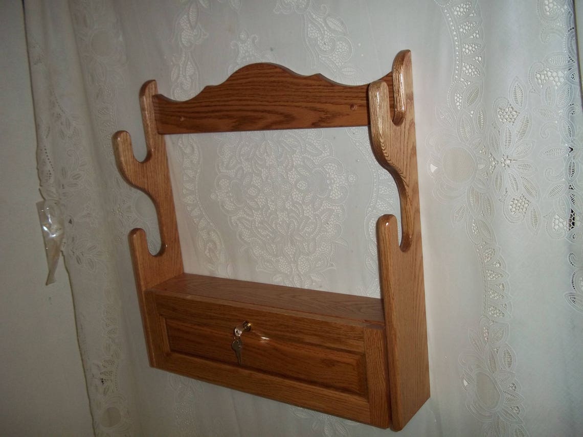 2 Gun Rack W/ Locking Storage Compartment Golden Oak Finish - Etsy