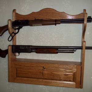 2 Gun Rack W/ Locking Storage Compartment Golden Oak Finish - Etsy