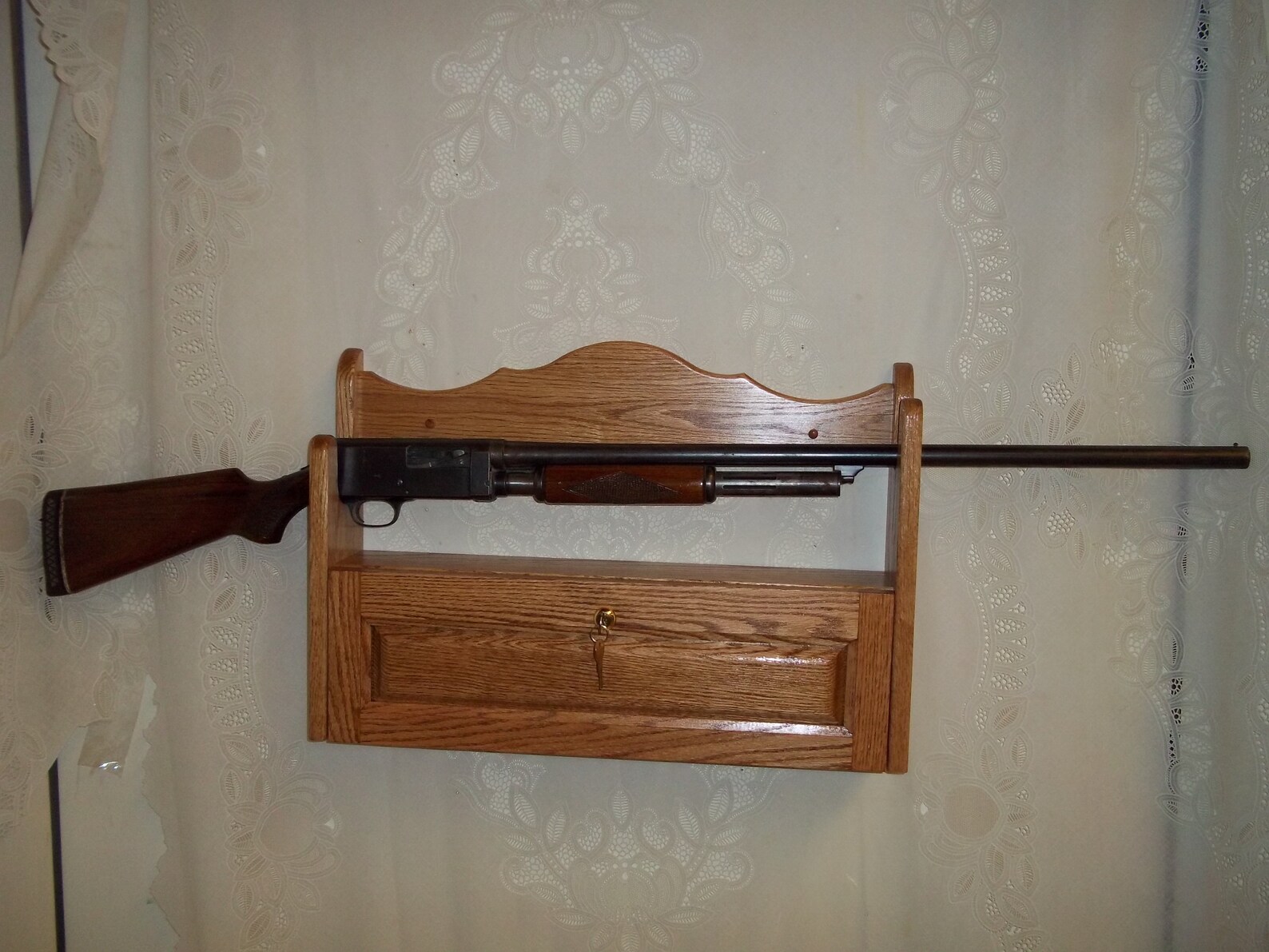1 Gun Rack With Locking Storage Compartment Golden Oak - Etsy
