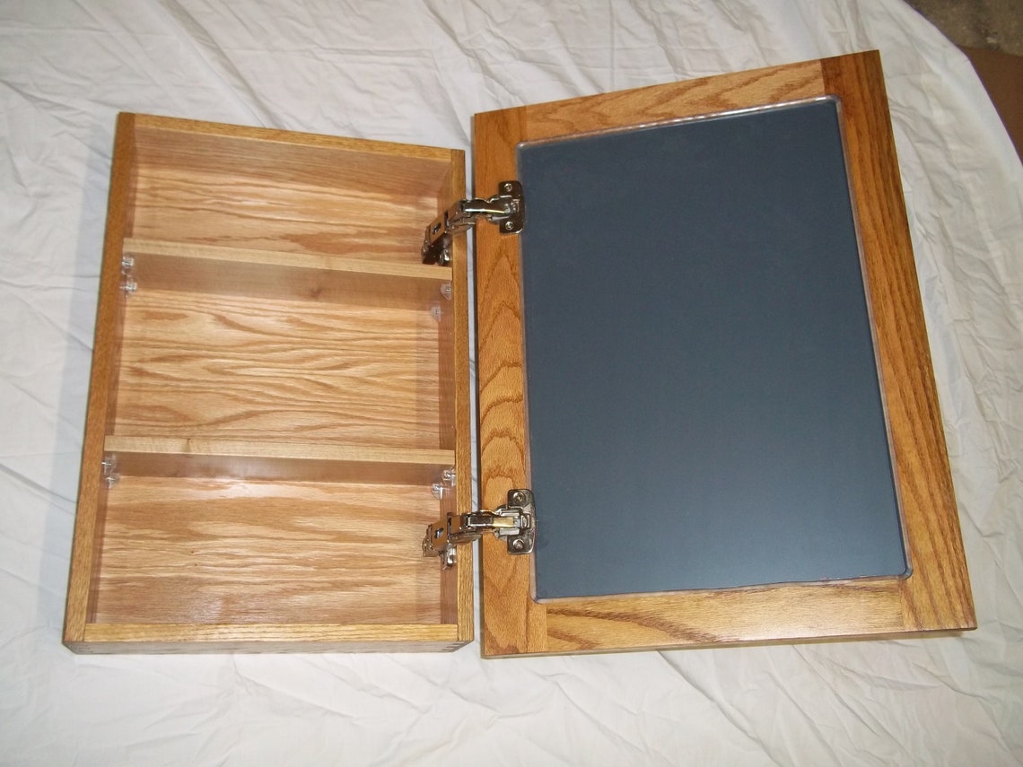 Inset Mirrored Medicine Cabinet Red Oak - Etsy