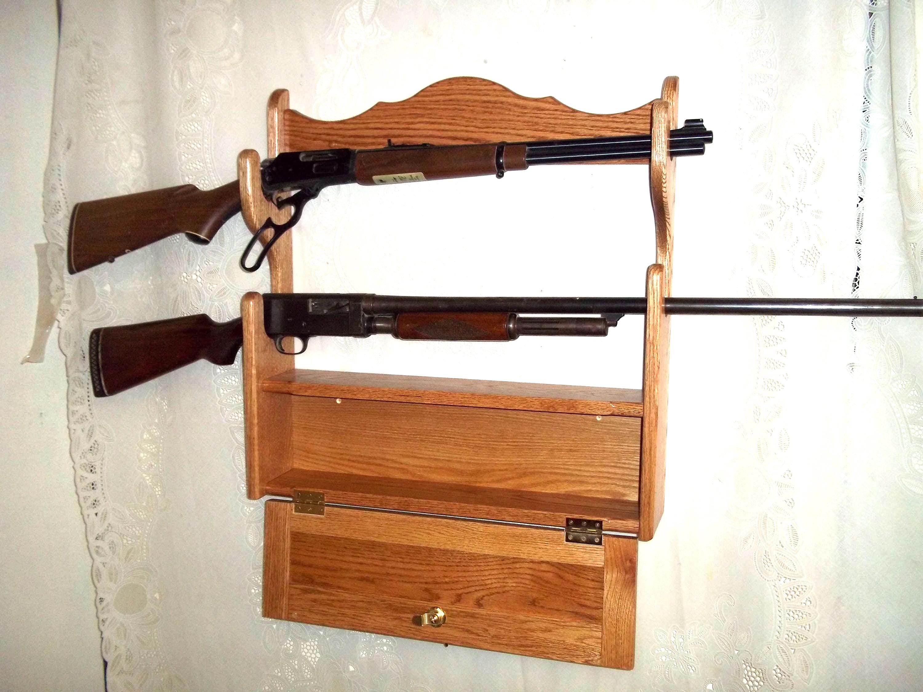 2 Gun Rack W/ Locking Storage Compartment ~ Golden Oak Finish - Etsy